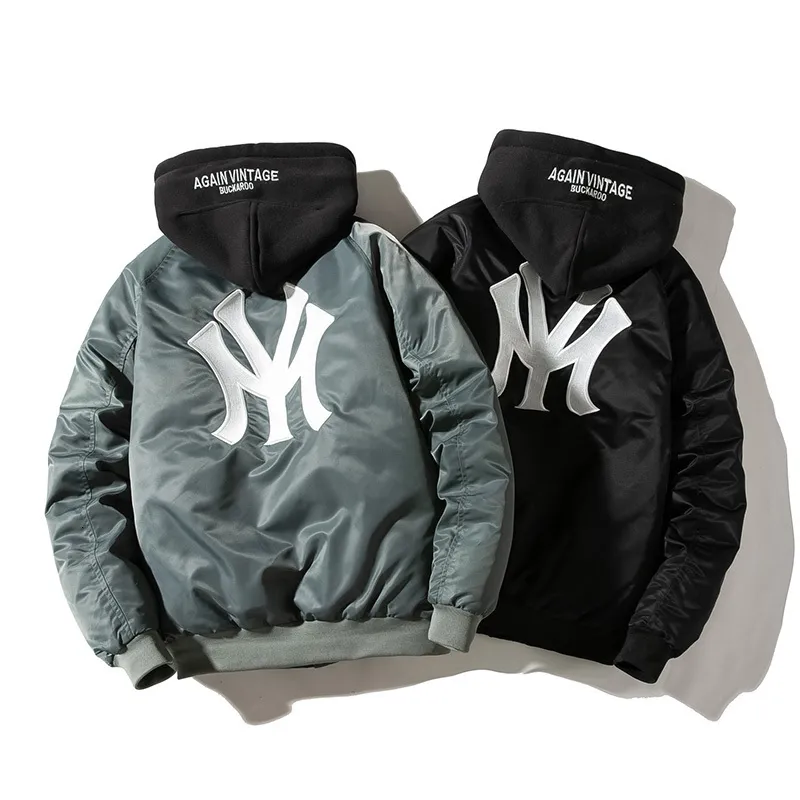 Mens Winter Coats: Embroidered Baseball Bomber Jacket From