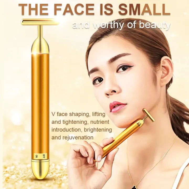 Articles de beauté Bar de beauté 24k Golden Pulse Energy Massageur facial, T Forme Masseur de visage électrique pour tirer serré soulevez les soins de la peau quotidiens