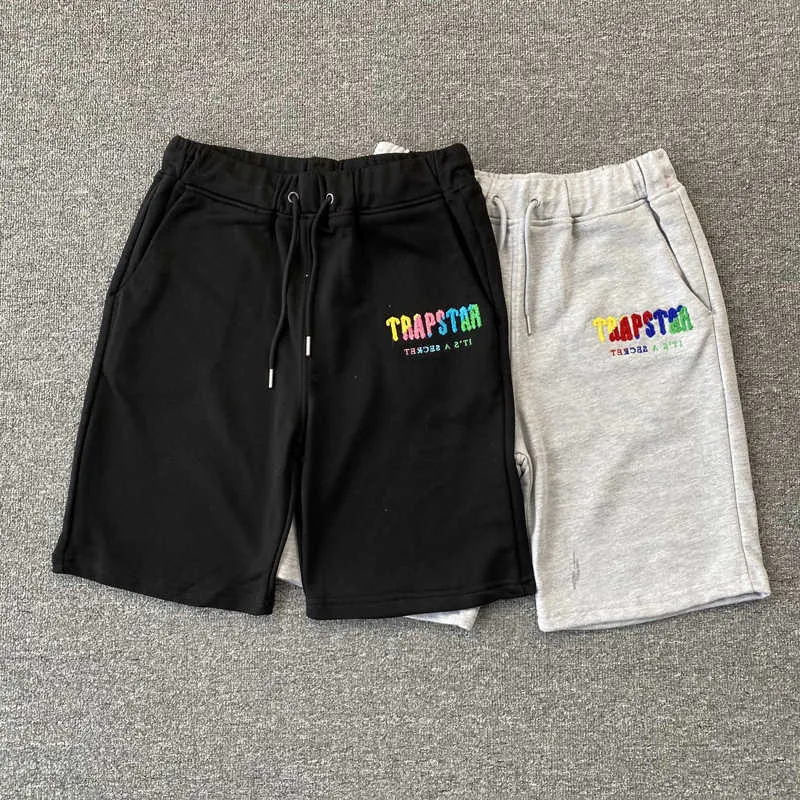 Männer Shorts Beste Qualität Trapstar Baumwolle Shorts Männer Frauen Farbe Buchstaben Gestickte Kordelzug Hosen Schwarz Weiß Grau G230316