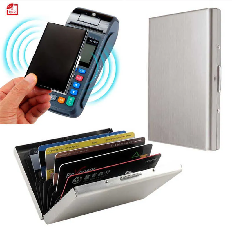 Portafogli Porta carte di credito in acciaio inossidabile Uomo Slim Anti Protect Porta carte d'identità da viaggio Donna Portafoglio Rfid Custodia in metallo Porte CarteL230303