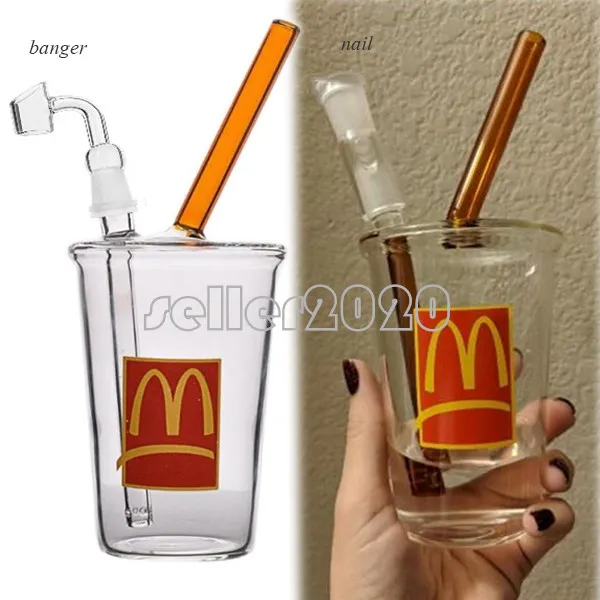 MCdonald Glass Bong Hookahs 유리 Dab Rigs 오일 워터 봉 연기 파이프 버블 러 비커베이스 리그 14mm 조인트 포함