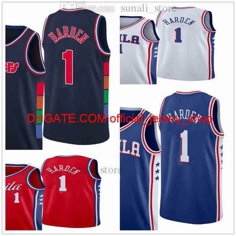 2022 Trade Basketball 1 James Harden Maglie Navy Bianco Blu Rosso Invia il numero corretto