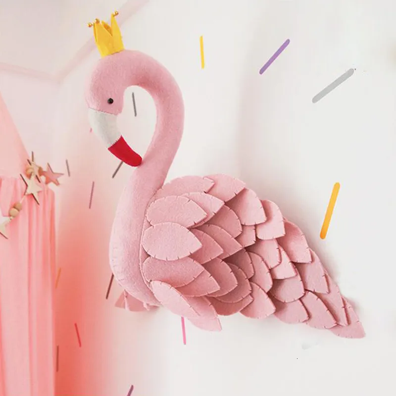 Dekoracje ścienne Dekoracja pokoju w pokoju 3d nadziewane głowy zwierząt Swan Flamingo głowa wisząca na ścianę wystrój dla dzieci dekoracja sypialnia 230317