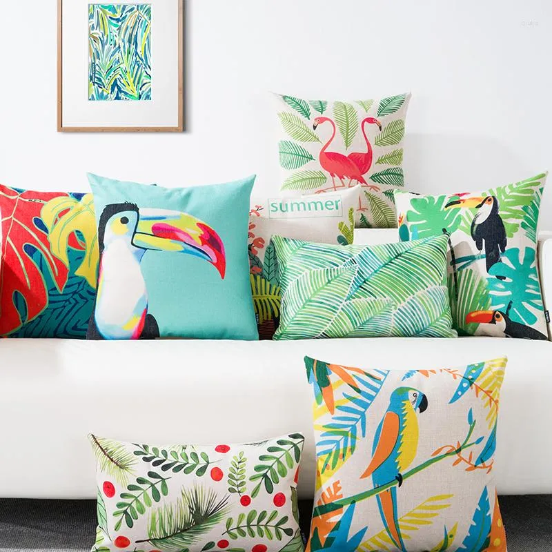 Oreiller peint à la main fleurs oiseaux feuille housse décor à la maison décoration rouge jaune bleu taie d'oreiller canapé chaise taille