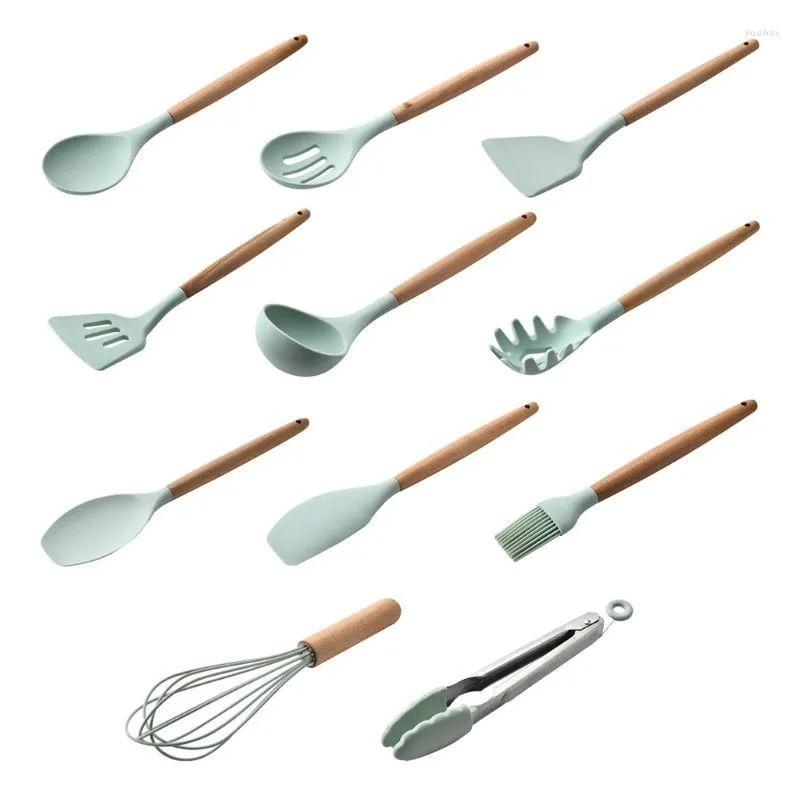 Ensembles de vaisselle Ensembles d'ustensiles de cuisine en silicone non toxique Poignées en bois naturel Y5JC