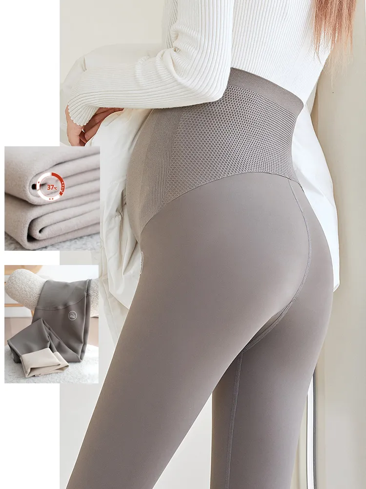 Leggings pour femmes chauds Leggings en molleton de maternité vêtements de maternité en peluche courts vêtements d'automne et d'hiver soutenant l'abdomen pantalon maman 230317