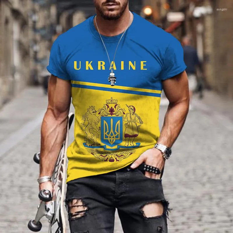 Mäns T -skjortor herrar ukrainska flagga 3d tryckt skjorta mode retro harjuku plus storlek rund nacke casual personlighet lös överdimensionerad
