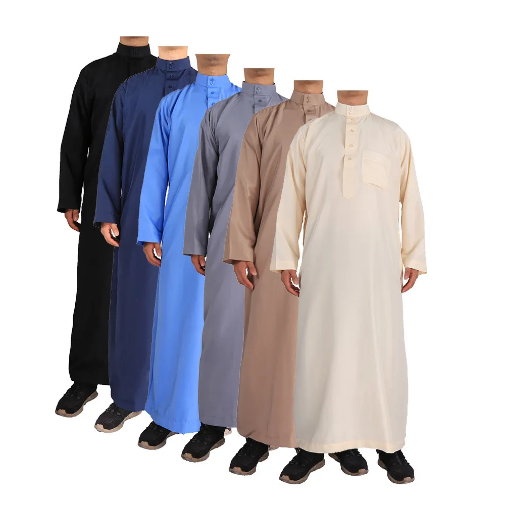 Etnische kleding moslim mode Midden -Oosten mannen met lange mouwen Arabische bemanning nek islamitische vaste kleur kaftan maxi dubai jubba thobe abaya 230317