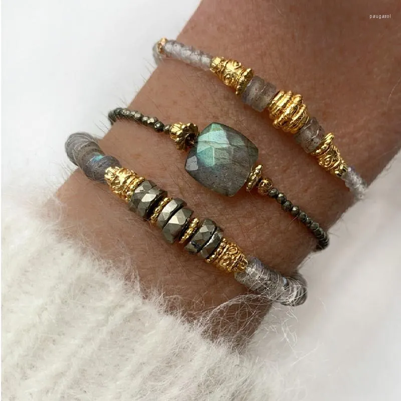 Charm Bracelets Minimalist Classic Natural Labradorite Terahertz Beaded Bracelet Handmade Copper Alloy Beads Mix And Match Adjustable Bangle