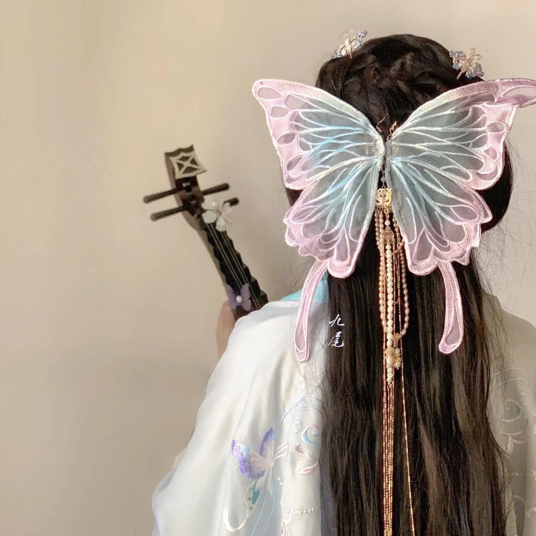 Copricapo Accessori per capelli Fermaglio per capelli a farfalla grande Forma regolabile Accessori Hanfu cinesi Copricapo 230316