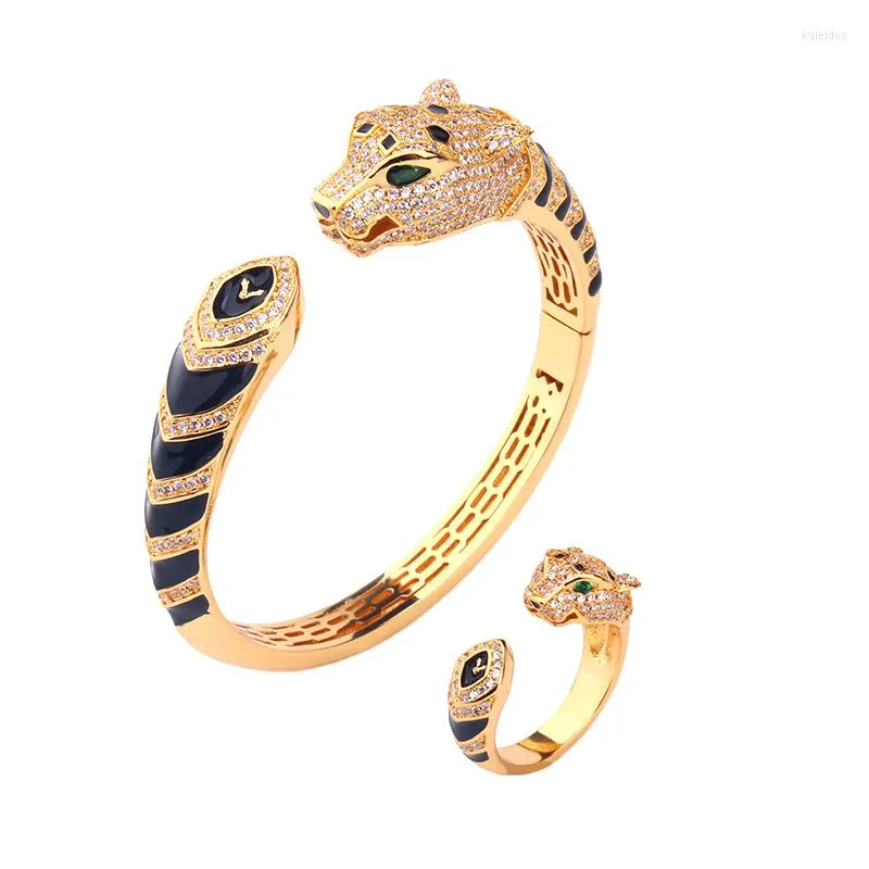 Bangle Fashion Classic Animal Head Copper Zirkon Open Bracelet Ring European Dubai Woman Wedding Party Gift