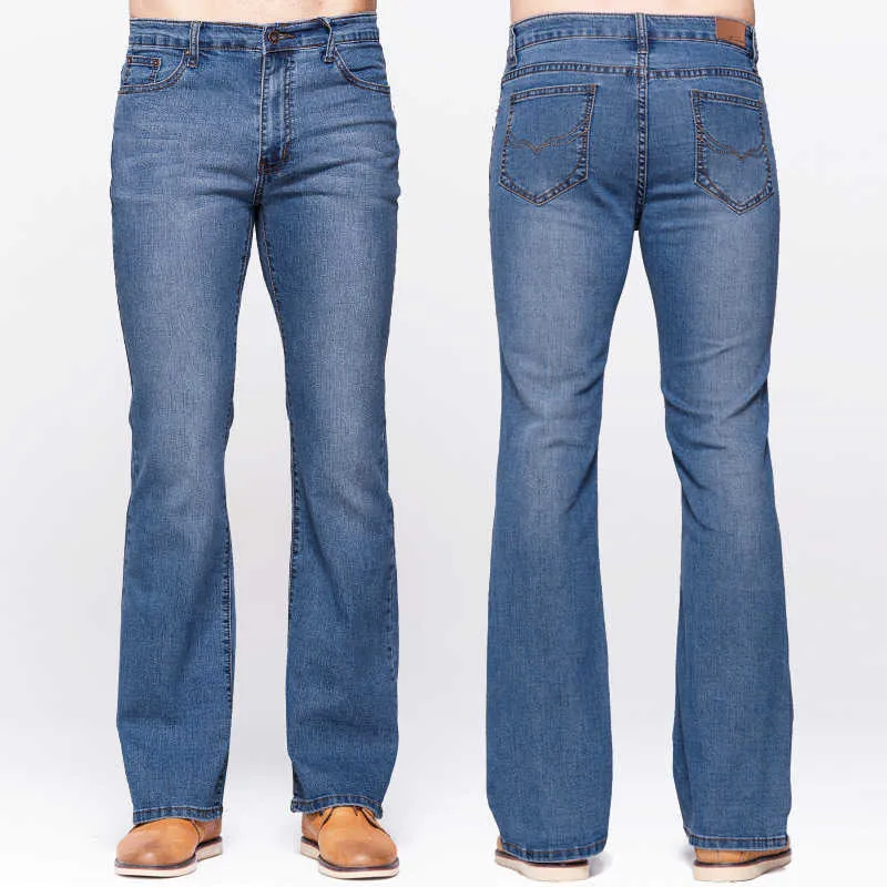 Men's Jeans GRG Mens Slim Boot Cut Jeans Classic Stretch Denim Slightly Flare Sky Blue Jeans Casual Stretch Jeans Z0315