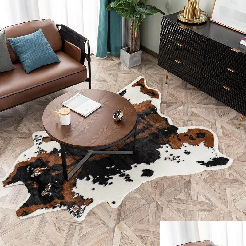 Carpets Cow Tapis Cow E tapis pour le salon chambre à coucher imprimement polyester tapis de fourrure artificielle cutané animal décorcarpets drop de dhgnp