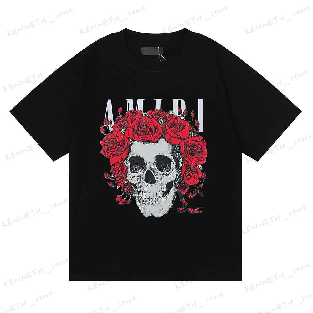 T-shirts pour hommes style Meichao rose crâne imprimé coton à manches courtes hommes et femmes avec grand pull T230317