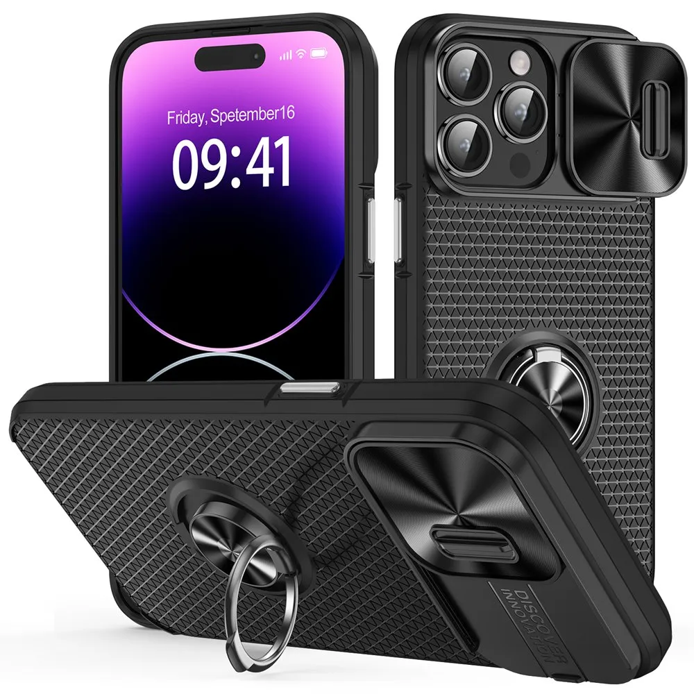 Diamantformat mönster Kickstand Case Ring Holder Slide Camera Lens Protector Tough Sock Proof Case for iPhone 14 Pro Max/14 6.1/14 Plus/13/12/11/8/8 Plus/SE Cover