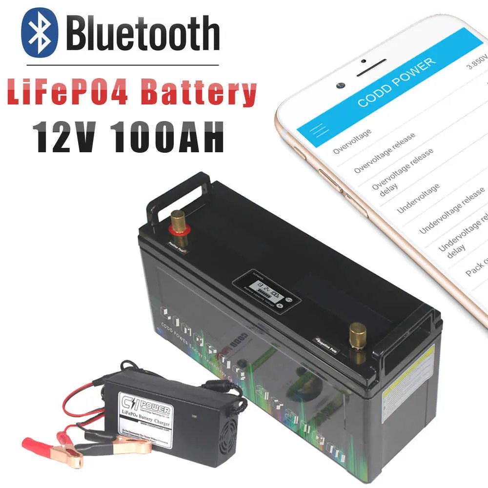 12V 100AH ​​LIFEPO4 Batteri med 100A Bluetooth BMS RV Energi lagring utanför nätet yacht båtmotor för gaffeltruck