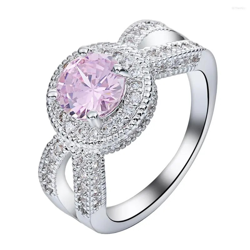 Anneaux de mariage Hainon mode bague de fiançailles rose rond cristal autrichien couleur argent blanc Zircon mariée bande bijoux