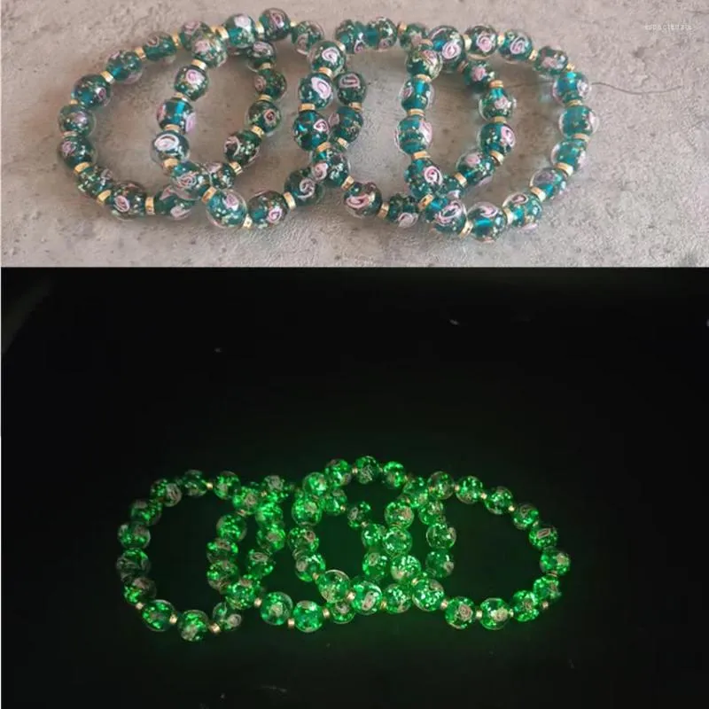 Strand Luminous Glaze Beaded Bracelet Femmes 6mm Glowing Lampwork Perles De Verre Bracelet Hip Hop Relax DIY Artisanat Bijoux Pour Femmes Filles