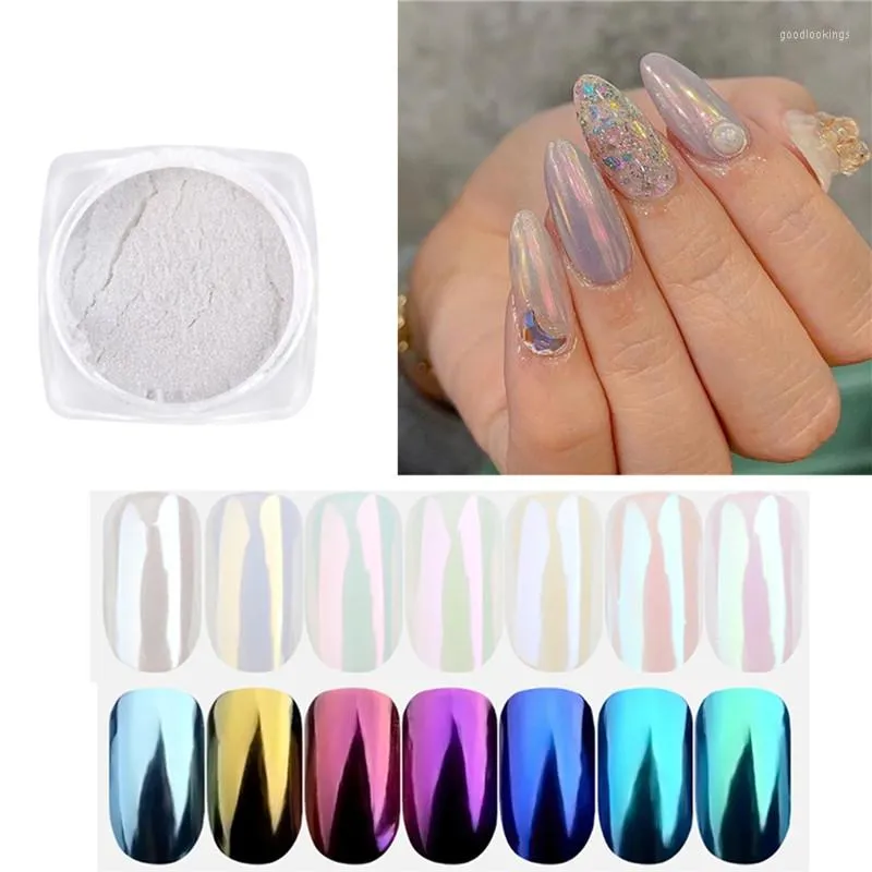 Ongles paillettes miroir perle poudre Friction Aurora Pigment outil Laser holographique argent rose poussière magique