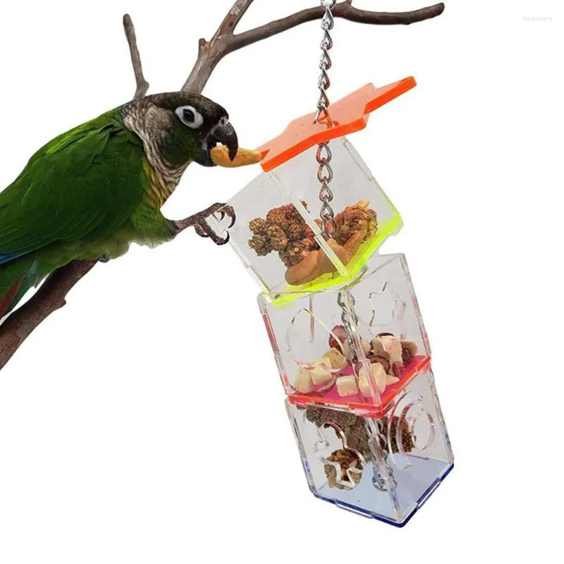 Andere Vogelversorgungen Pet Acrylhänge-Feeder mehrschichtige Papageienfutterboxzubehör Garten Yard Dekoration