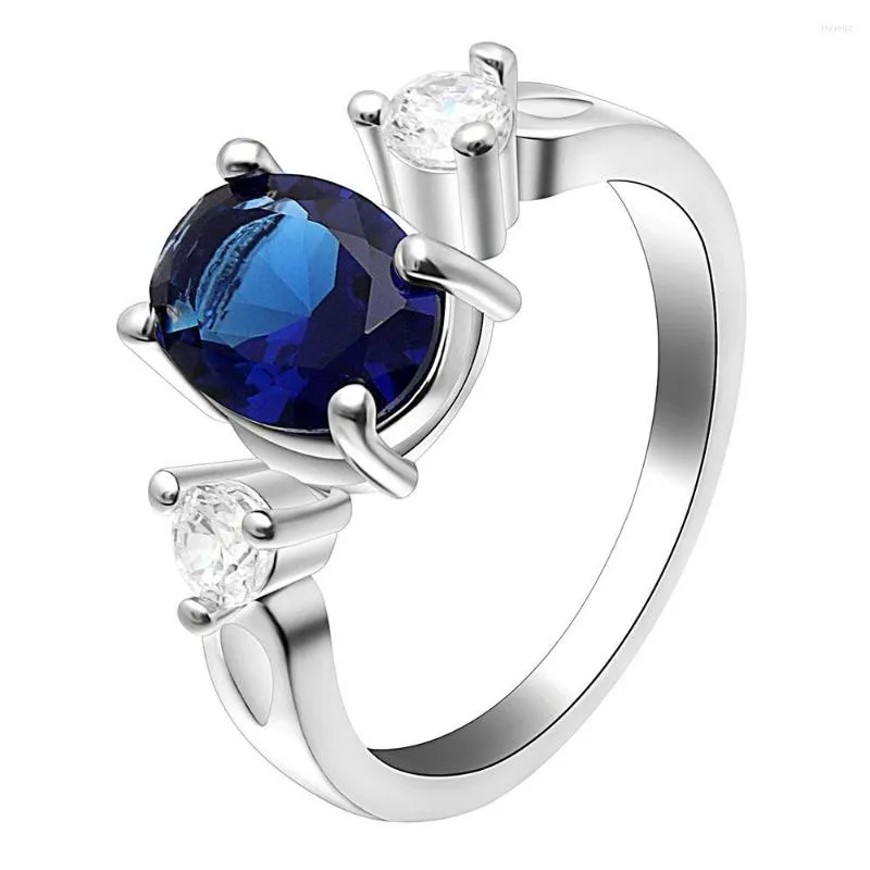 Anneaux de mariage Shuning bleu zircon cubique CZ et fiançailles pour femme bijoux à breloque Bijoux Ringen Voor Vrouwen