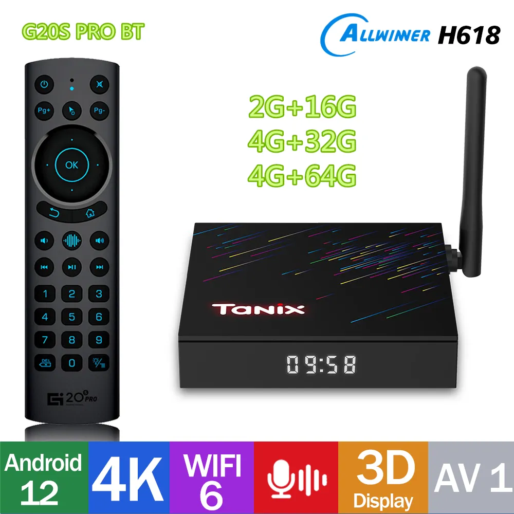 TANIX TX68 TV -låda Android 12 AllWinner H618 WiFi6 2G 16G TVBox 4G 32G 64G 3D BT AV1 2.4G 5G WiFi 4K HDR Media Player Set Top Box