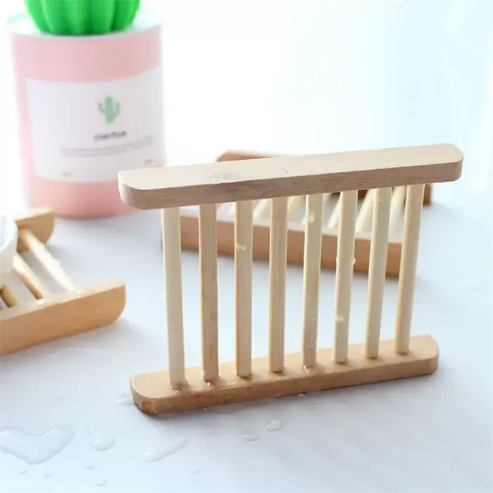 Hot Natural Bamboo Wooden Soap Dish Creative simple household wood drain soap box kitchen bathroom storage rack