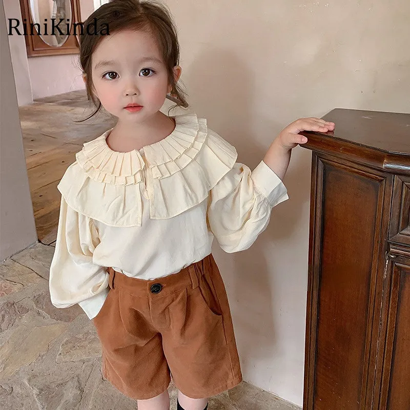 Kids Shirts RiniLucia born Kids Baby Blouse for Girls Spring Summer Solid Ruffles Layers Shirt Toddler Tops Clothing Children CostumesC01 230317