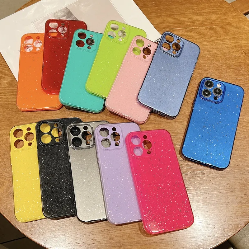 Custodie morbide in TPU con glitter Bling per Iphone 15 14 Plus 13 Pro 12 11 XS MAX XR X Samsung S24 S23 FE Ultra A15 A55 Fashion Candy Jelly Sparkle Sparkly Powder Custodia posteriore per telefono lucido