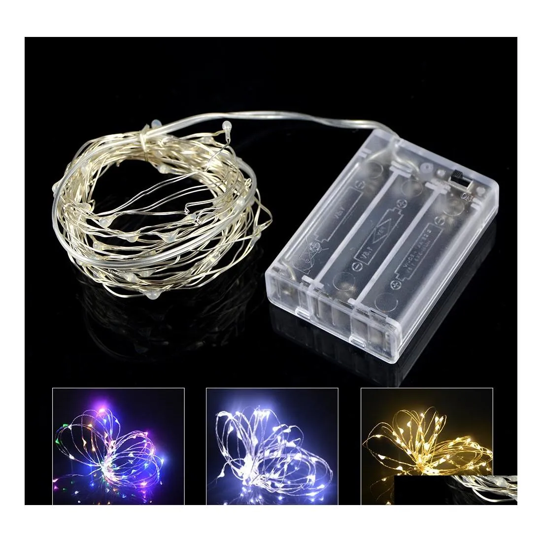 2016 LED -strängar Copper Sier Wire String Lights 1m 2m 5m 6m 10m vattentät semesterremsa för Fairy Christmas Tree Wedding Party Halloween Dh234