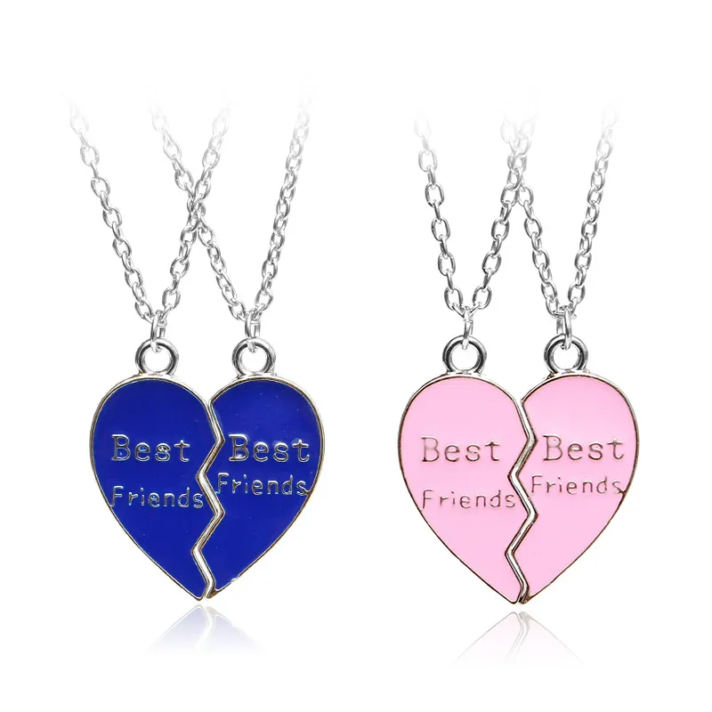 Best Friends Little Big Sis Lettere Collana donna Gioielli firmati Lega sudamericana Collane con ciondolo cuore rosa Argento Chian Girocollo Sorella regalo 2 pezzi / set