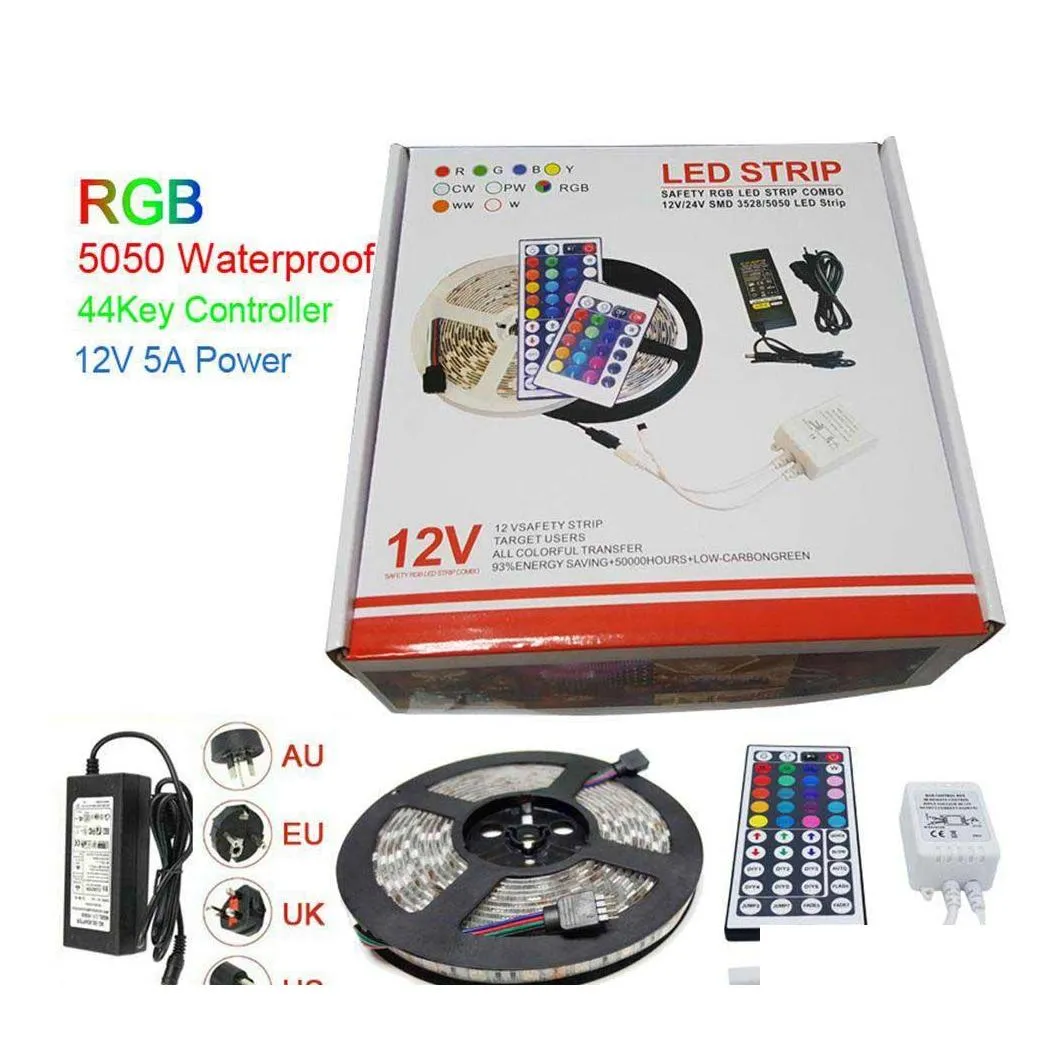 2016 LED -remsor Strip Light RGB 5M 3528 SMD 300LED VATTOSKT IP65 Lägg till 44Key ControllerAdd12v 2A Strömförsörjningstransformatorbil med Box CH DHE0W