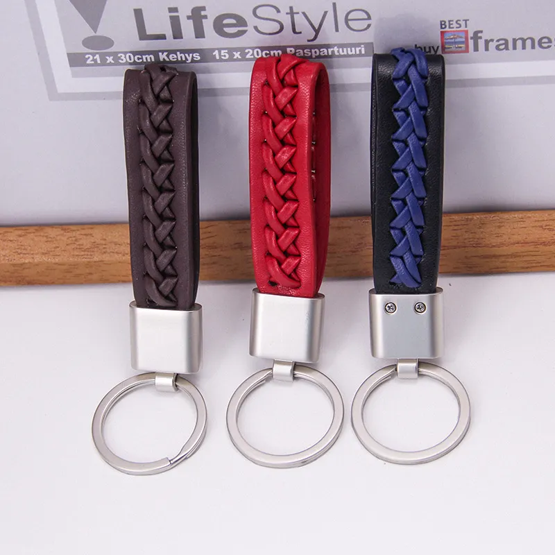 DIY Leather Keychain Metal Car Keychains Woven Key Chains Bag Pendant Keyring Customized Logo
