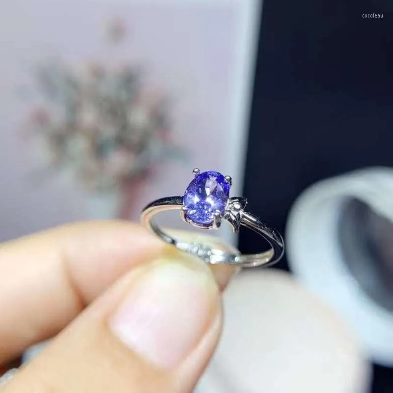 Cluster Rings Natural Tanzanite Ring For Engagement 5mm 7mm Silver Solid 925 Jewelry