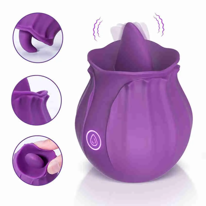 Massage puissant Rose vibrateur femme jouet langue Oral léchage Machine mamelon clito Clitoris stimulateur adultes jouets sexuels pour femmes