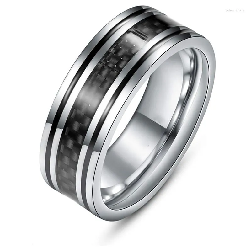 Anéis de casamento 8mm aço inoxidável anel de anel de carbono Epóxi artesanato masculino Acessórios para jóias de moda