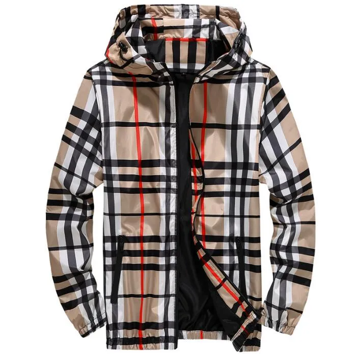 outdoor hooded plaid jackets windbreaker zip up men designer jacket spring sport mens coats