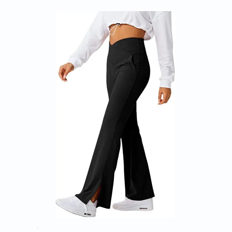 SALSPOR V Waist Flared Brown Flare Leggings For Women Solid Cross Waisted  Fitness Pants With Pocket Hem, Slit And Butt Lift Slim Trousers 230317 From  Kong003, $9.71