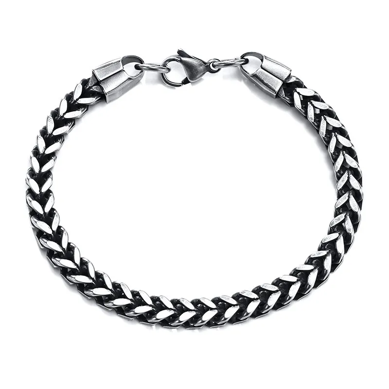 Mens Stainless Steel Double Franco Chain Bracelet Square Link Chain Bangle 6mm 8.66inch Silver Golden Black Choose