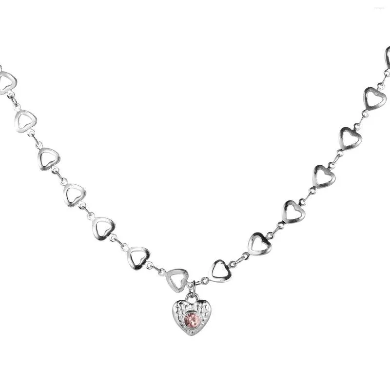 Kettingen Sweet Pink Diamond Love Necklace Gentle Fairy Simple Design Alles voortreffelijk licht Luxe Cool Choker