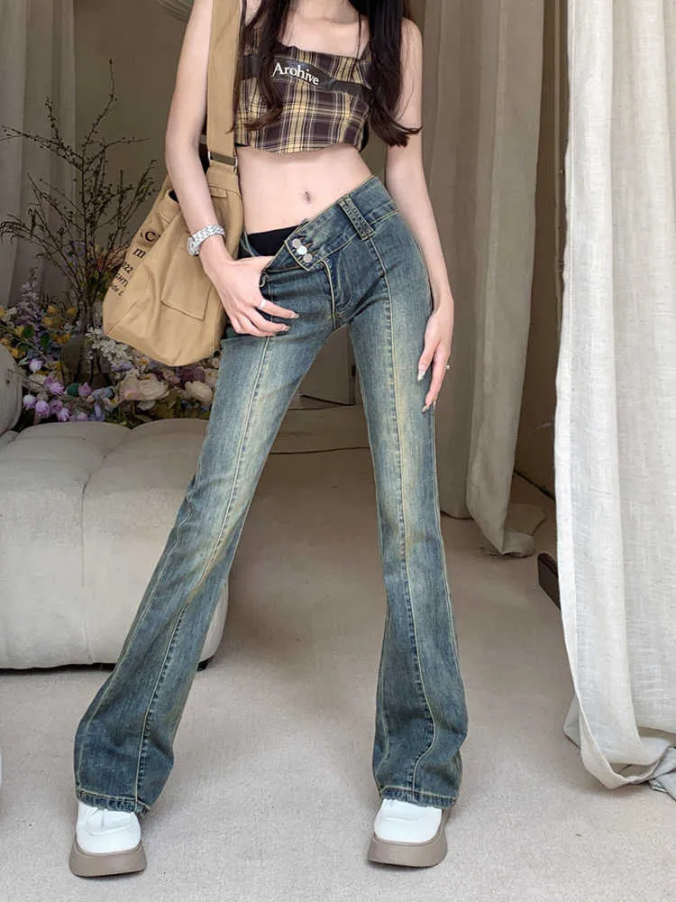Y2K Flare Straight Leg Mom Jeans Low Waisted Aesthetic Retro 2000s