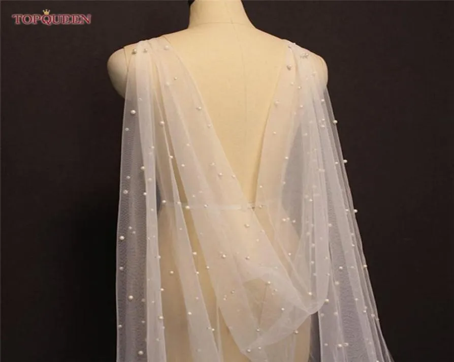 Wraps Jackets G41 Bridal Cape Veil met parels sjaal Bolero Capes voor kleding bruid tule zomer9930846