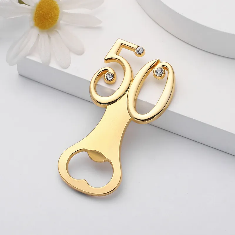 50pcs Favor Golden Wedding Souvenirs Digital 50 Bottle Opener 50th Birthday Anniversary Gift For Guest dh2369