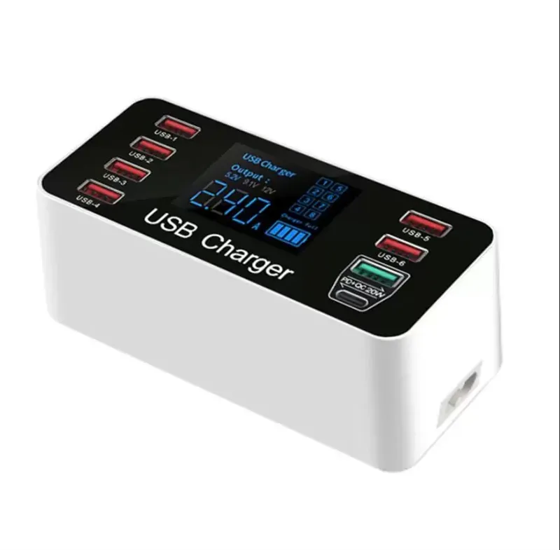 Cargadores de teléfono USB de 60 W y 8 puertos QC3.0 PD tipo C USBC cargador rápido de carga rápida pantalla LED inteligente adaptador de estación de carga A9 A9P