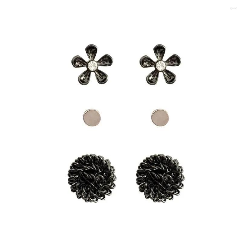 Boucles d'oreilles Punk noires hématite nouées, petite boule florale, ensemble trio pour femmes et filles, spécial 3 paires, nouvel arrivage 2023