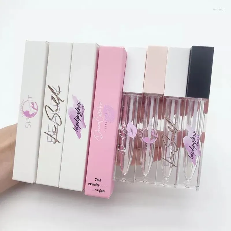 Butelki do przechowywania niestandardowe 7 ml kwadratowe puste linie błyszczące z pudełkiem i logo hurtowo różowy lipgloss do lipblam pojemniki na liptint Opakowanie