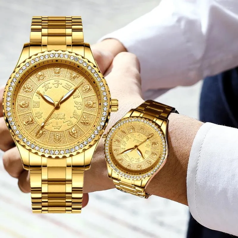 Zegarek na rękę Tradycyjny chiński styl męski zegarek Gold Waterproof Chronograph Business Relogio Masculino