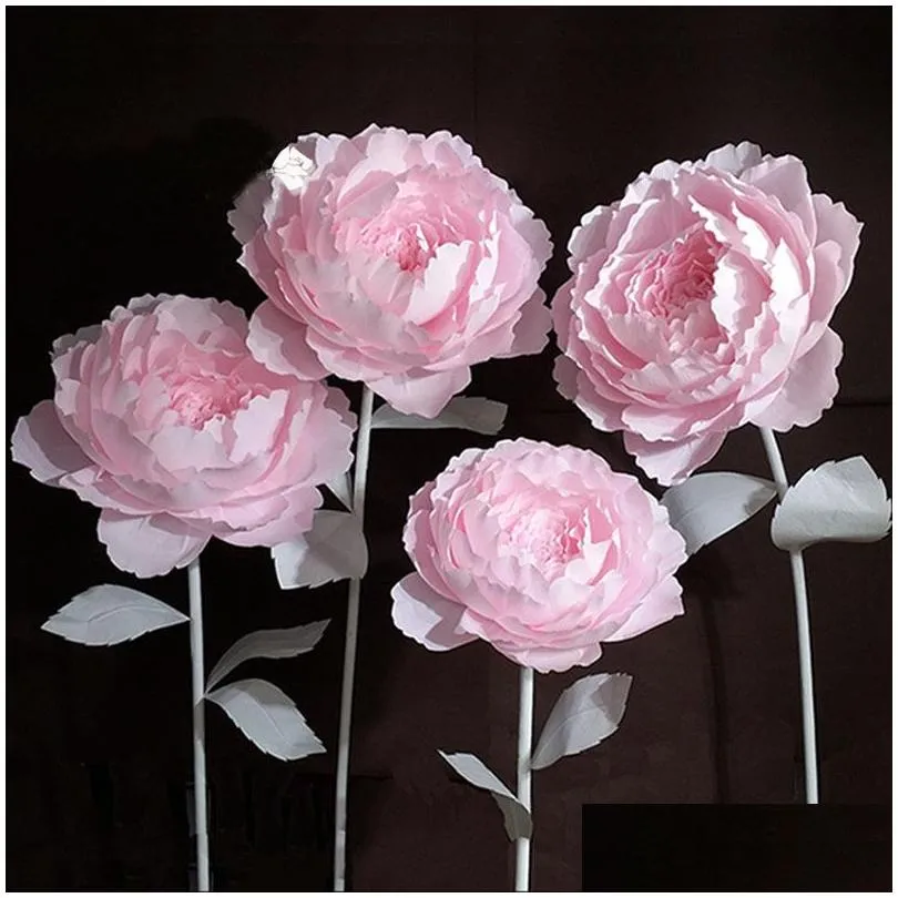 Dried Flowers Nt Paper Large Peony Head Leaves Diy Home Party Pography Background Wall Stage Decoration Fashion Crafts Y0104 Dh2Pj