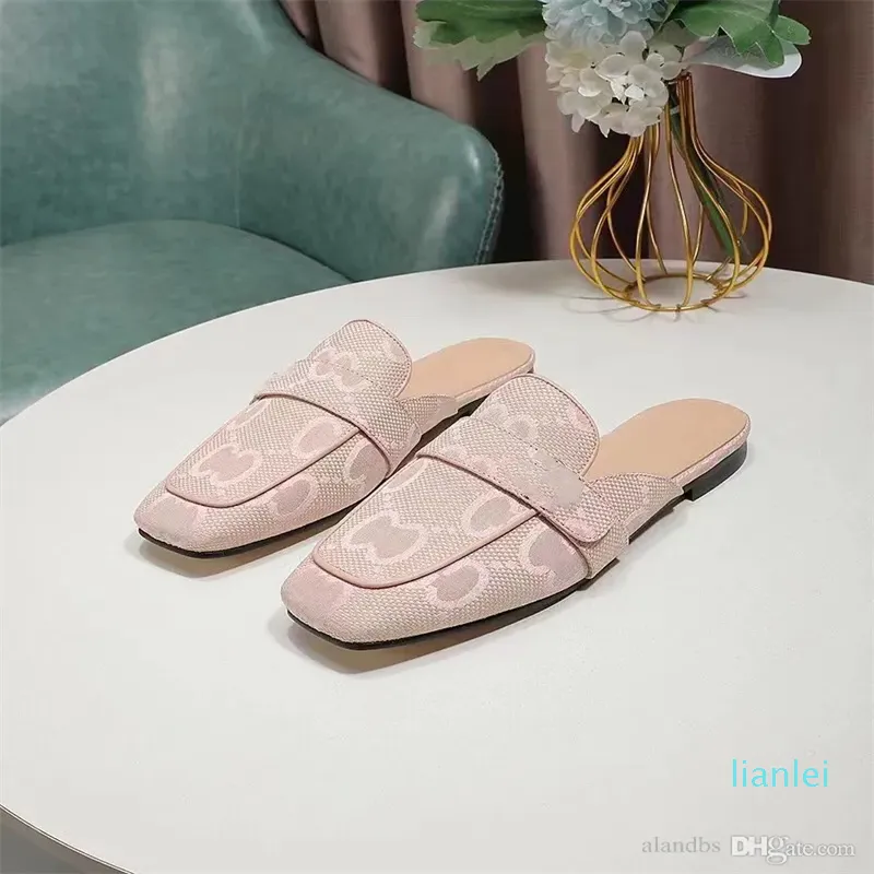 Femmes Designer Pantoufles Toile Warm Tone Scuffs Rose Menthe Vert Dame Classique Diapositives Mules Plates 35-42