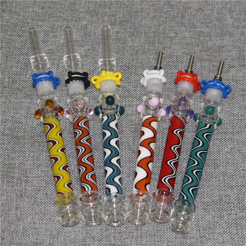 Smoking Mini Nectar Glass Pipes with 10mm 14mm 18mm Titanium Quartz Tip Oil Rig Concentrate Dab Straw Pipe Glass Bong